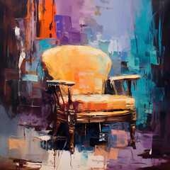 Impressionist Style Canvas Painting Illustration of a Chair - obrazy, fototapety, plakaty