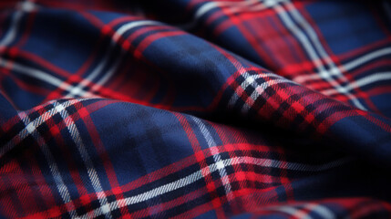 Red and blue tartan fabric as a background. Close up. - obrazy, fototapety, plakaty