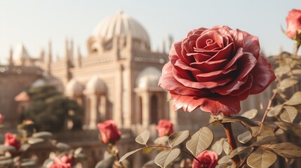 A regal palace rose against a backdrop of ancient palace walls, highlighting the contrast of nature and architecture.