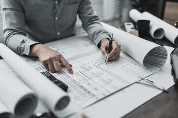 Engineering working with drawings inspection and Calculator, triangle ruler, safety glasses,...