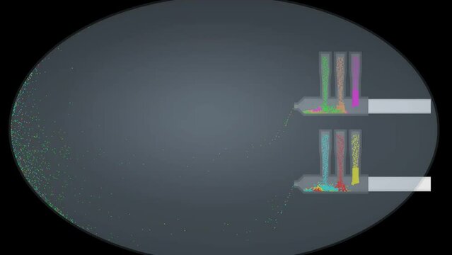 Particle simulation science - Pistons, pipes and colorful glass beads