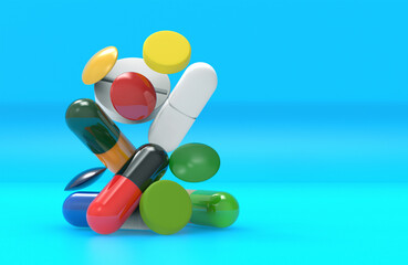 Flying Pills in the blue background