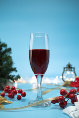Red beverage in chirstmas theme