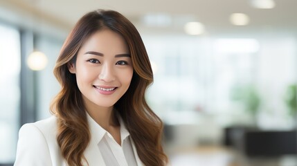 Confident smiling young professional Asian business woman corporate leader, 