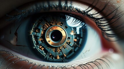 Close-Up of Robotic or Bionic Eye ,digital background