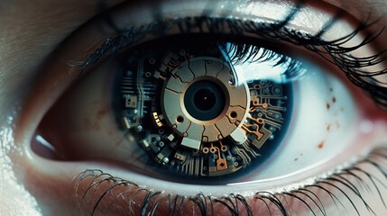Close-Up of Robotic or Bionic Eye ,digital background