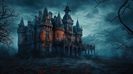 Obraz premium Spooky old gothic castle. Created with Generative AI.