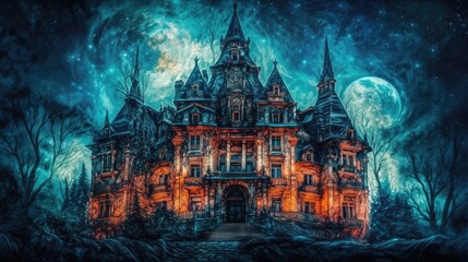 Dark Knight fantasy era castle. Oil paintings. Created with Generative AI. - obrazy, fototapety, plakaty