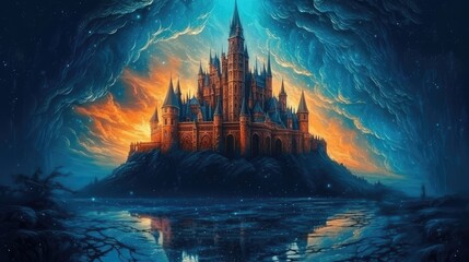 Dark Knight fantasy era castle. Oil paintings. Created with Generative AI. - obrazy, fototapety, plakaty
