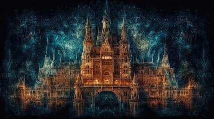 Dark Knight fantasy era castle. Oil paintings. Created with Generative AI.	 - obrazy, fototapety, plakaty