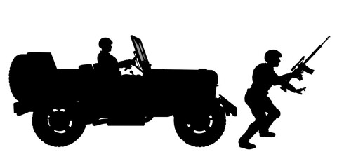 Military Vehicle and Soldiers Silhouette  © GRAFFI DESIGN
