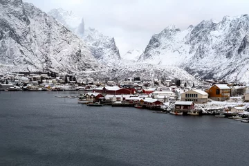 Tissu par mètre Reinefjorden winter landscape, Reine is a breathtaking fishing village on the northern Lofoten archipelago
