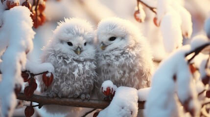 Wings of the North: Snowy Owls in the Sami Homeland, Gracefully Perched on Snow-Covered Trees - A...