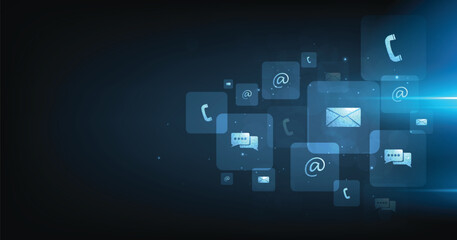 Contact us or the Customer support hotline connect. call center service provider concept, advice to customer help, and support services are digital on a dark blue background.	
