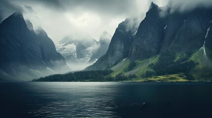 Moody mountain landscape in Norway - obrazy, fototapety, plakaty