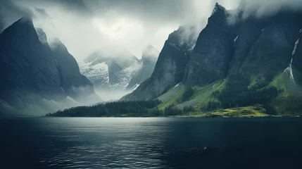 Zelfklevend Fotobehang Moody mountain landscape in Norway © paisorn