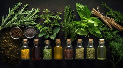 herbs, essencial oils for naturopathy. Natural remedy, herbal medicine, 
