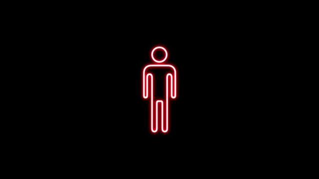 Pointer to the toilet or restroom animation. Toilet or bathroom sign animation. Male gender neon sign. WC toilet sign neon light design.