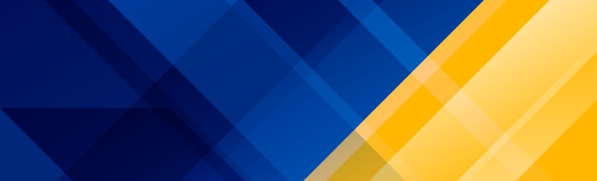 Blue and yellow diagonal line footer design. Abstract horizontal sport background. Wide navy sporty banner template for presentation, footer, header, poster. Gradient geometric shape wallpaper. Vector