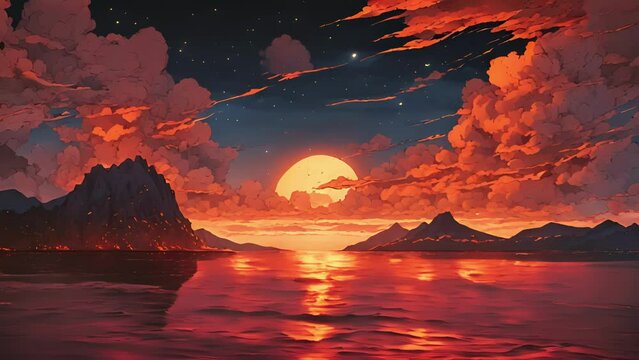 From deck boat, could jagged outline islands Eternal Ember Archipelago looming ahead. thick with smell sulfur sound rumbling volcanoes filled ears. night brightened 2d animation