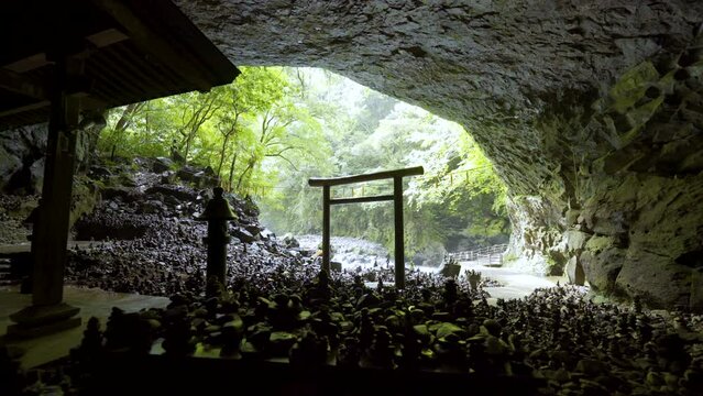 Cinematic shot of historic Amanoiwato Shrine in Miyazaki Prefecture, Japan