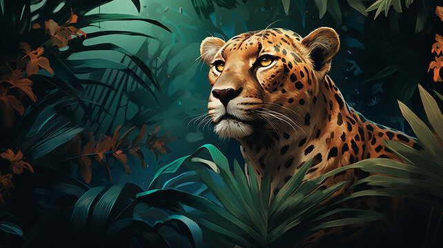cheetah in a jungle with foliage for decoration