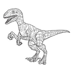 vector drawing velociraptor dinosaur, black lines