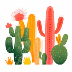 Whimsical Colorful Cactus: A Flat Illustration Artwork