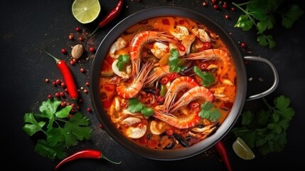 Thai food concept,Top View "Tom Yum Kung" 