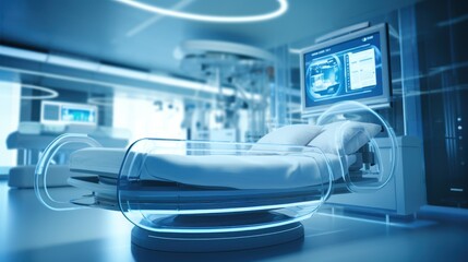 Modern patient beds in hospitals, hospitals of the future - obrazy, fototapety, plakaty
