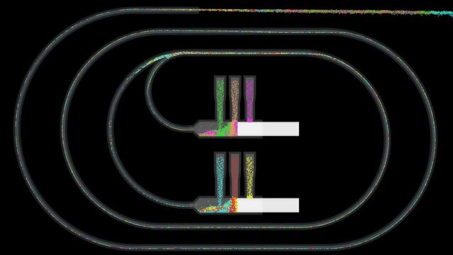 Particle simulation science - Pistons, pipes and colorful glass beads