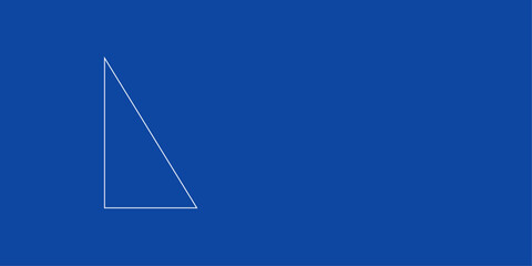 A large white outline right triangle symbol on the left. Designed as thin white lines. Vector illustration on blue background