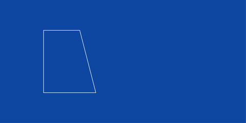 A large white outline trapezium symbol on the left. Designed as thin white lines. Vector illustration on blue background