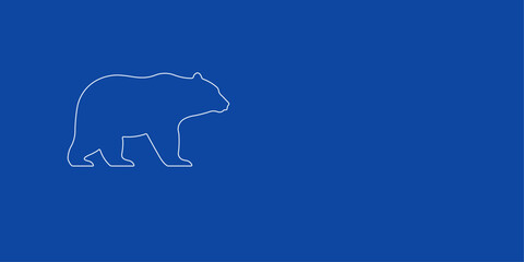 A large white outline bear symbol on the left. Designed as thin white lines. Vector illustration on blue background