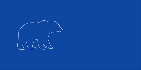 A large white outline bear icon on the left. Designed as thin white lines. Vector illustration on blue background