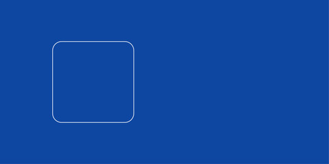 A large white outline rounded square symbol on the left. Designed as thin white lines. Vector illustration on blue background