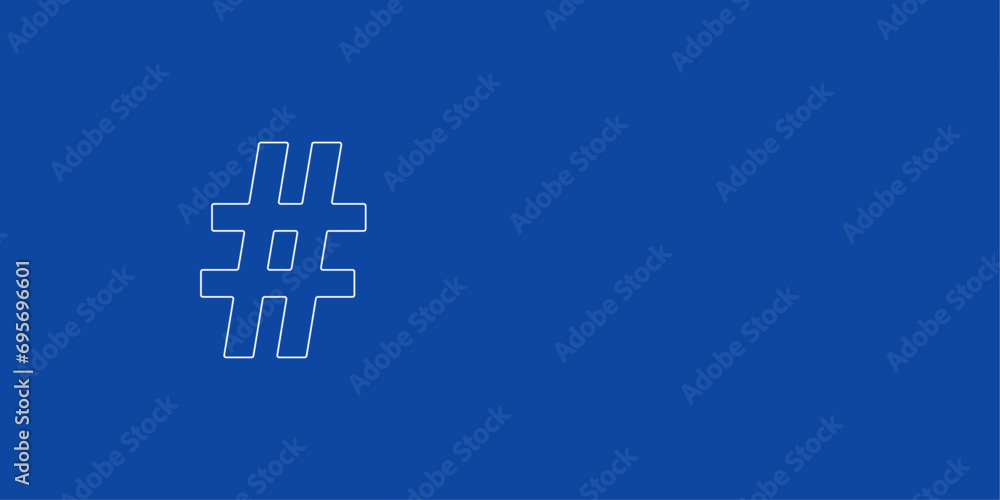 Poster a large white outline hash symbol on the left. designed as thin white lines. vector illustration on 