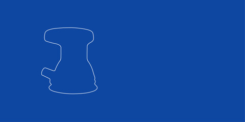 A large white outline sanding machine symbol on the left. Designed as thin white lines. Vector illustration on blue background