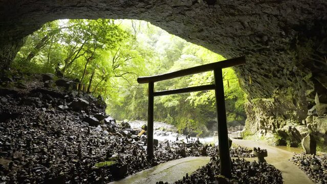 Cinematic shot of historic Amanoiwato Shrine in Miyazaki Prefecture, Japan
