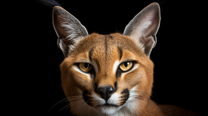 Detail of caracal head with attentive look. Generative AI