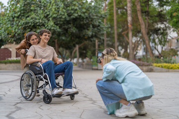 Capturing a happy moment of handicapped young man and friend