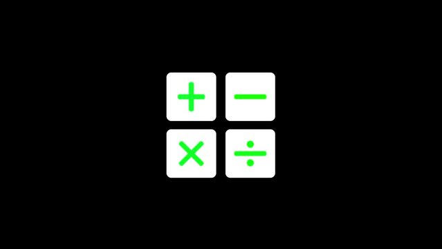 Calculator icon and button icon and mathematics icon animation on black background mathematics icon animated.