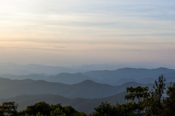 North Thailand mountain landscape. Kew Fin viewpoint near Mae Kampong village.