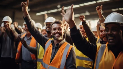 Foto op Canvas a Workers or businessmen raising their hands in joy,  © CStock