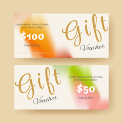 Gift voucher. Coupon template with colorful gradient decoration. elegant aesthetic design. good for boutique, jewelry, floral shop, beauty salon, spa, fashion, flyer, banner design.