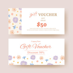 Gift voucher. Coupon template with floral decoration. elegant aesthetic design. good for boutique, jewelry, floral shop, beauty salon, spa, fashion, flyer, banner design.