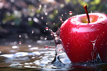 An apple that has fallen into the water. Generative AI