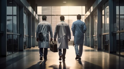 blurred hospital corridor,doctors walking down a corridor in hospital  - obrazy, fototapety, plakaty