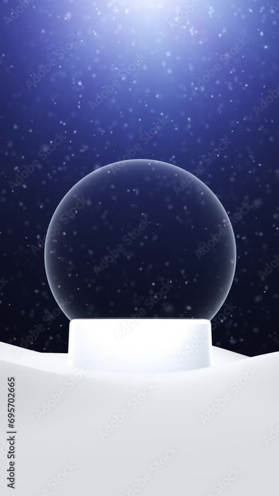 Poster christmas holiday empty snow globe snowball with falling snowflakes snowfall vertical background. co