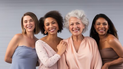 Obraz premium Cheerful women of different body types and ages standing together 